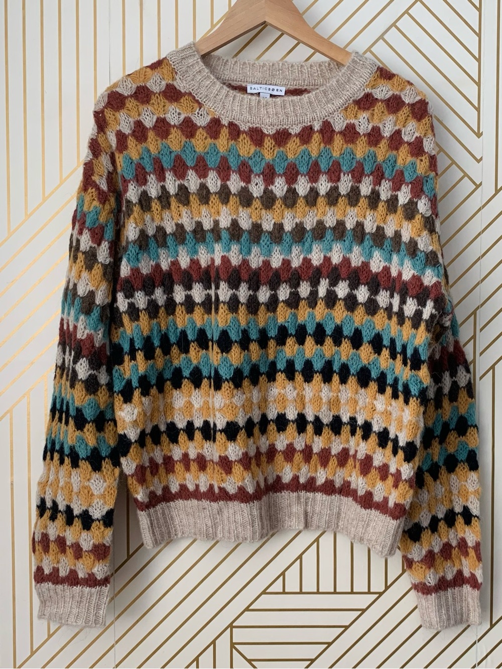 Baltic Born Multicolor Crewneck Sweater - Teal, Mustard, Burgundy, Black, Cream